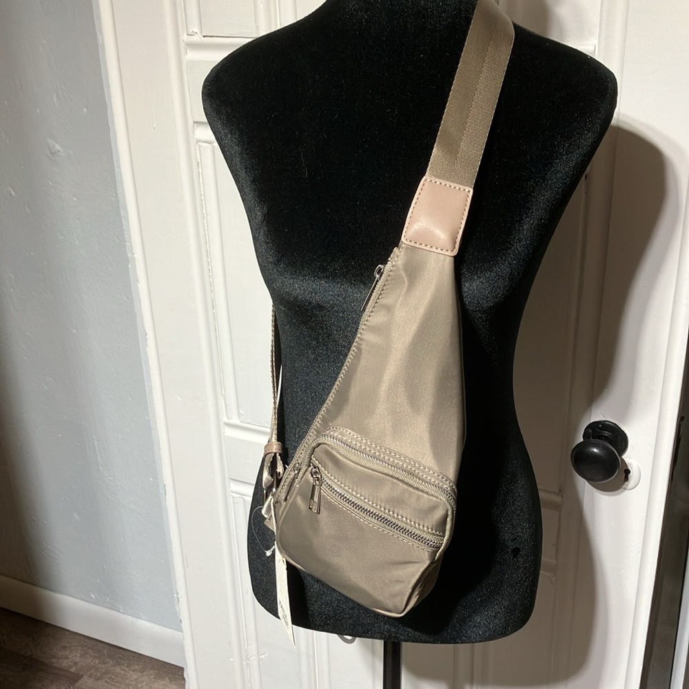 Kayla + Ava Nylon Sling Bag Taupe NWT